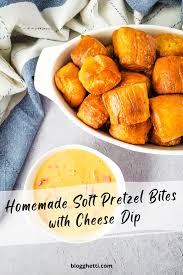 homemade soft pretzel bites with cheese dip