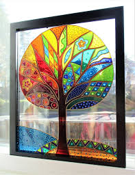 Tree Art Glass Painting Bohemian Decor