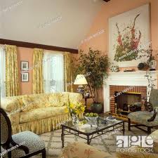 Pale Peach Color Walls Vaulted Ceiling