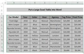 large excel table into word