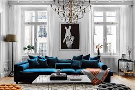 blue velvet sofa and bold bedrooms