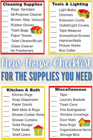 new house checklist for the supplies