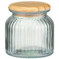 Small Ribbed Glass Jar With Wooden Lid