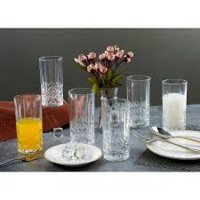 Lorren Home Trends 12 Oz Drinking Glass Textured Cut Glass Set Of 6