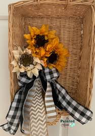 sunflower door basket with ribbon tail