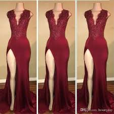 Burgundy Mermaid Prom Dresses 2019 Modest Evening Wear Gowns High Split Party Black Couple Day Plus Size A Line 2k19 Cheap Vestido De Novia