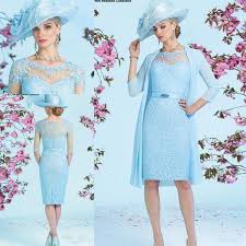 Luxury Ronald Joyce Mother Of The Bride Dresses Baby Blue Fitted Knee Length Lace Dress With Long Chiffon Jacket Mothers Dresses Grandmother Of Bride
