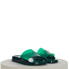 gucci 450 men s slide sandals with gucci logo in transpa green rubber