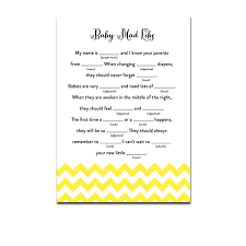 Have a baby wrapping competition using balloon babies and large pieces of silky, slippery fabric for swaddling. Yellow Chevron Printable Baby Shower Wishes For Baby Advice Cards Home Garden Selfiestar Greeting Cards Party Supply