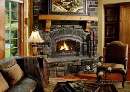 gray stone fireplace living room