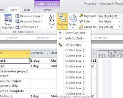 how to hide show sub tasks in project