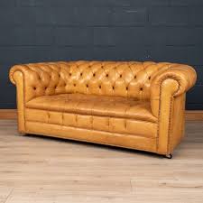 20th century tan leather chesterfield sofa