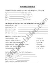 present continuous esl worksheet by