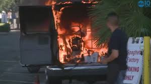 carpet cleaning van catches fire behind