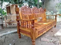 Teak Wood 4 Seater Wooden Sofa Set At