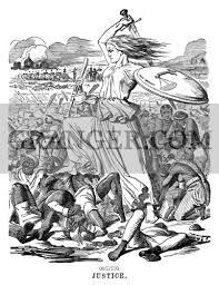 Image of INDIA: SEPOY MUTINY, 1857. - 'Justice.' An English Cartoon  Expressing The British Desire For Revenge After The Massacre Of English  Prisoners At Cawnpore, India, July 1857, By Sepoys Under The