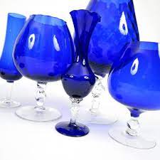 vintage blue glass vases set of 9 for