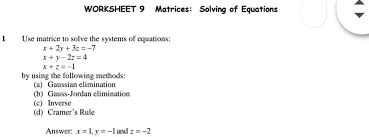 Solved Worksheet 9 Matrices Solving