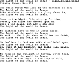 Trinity Hymnal Hymn The Light Of The World Is Jesus Light