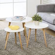 Wood Coffee Table Round Set Of 3 Modern