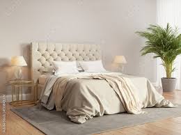 contemporary beige bedroom with grey