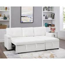 Homestock 78 In Square Arm 1 Piece Faux Leather L Shaped Sectional Sofa In White With Chaise