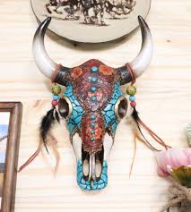 Southwest Tooled Leather Cow Skull With