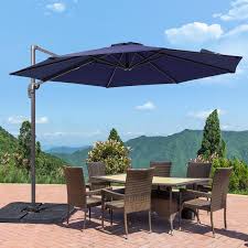Joyesery 10 Ft Cantilever Patio Umbrella With Cross Base Outdoor Offset Hanging 360 Degree In Navy Blue