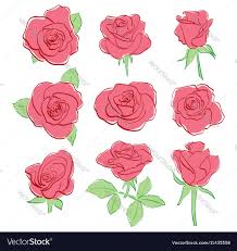 red beautiful roses set hand drawing