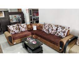 6 seater wooden modern l shape sofa set