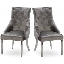 Order online, 0% finance and 5 year protection available. Pair Of Grey Velvet Dining Chairs With Silver Knocker Vida Living Buyitdirect Ie