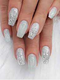 sliver glitter design acrylic nails