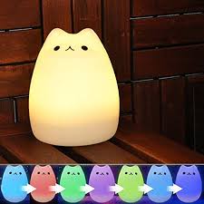 Amazon Com Umiwe Cute Kitty Led Children Night Light Kids Silicone Cat Lamp 8 Single Colors And 7 Color Flashing Usb Rechargeable Lighting Warm White Light Baby