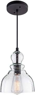 Lanros Industrial Mini Pendant Lighting With Handblown Clear Seeded Glass Shade Adjustable Cord Farmhouse Lamp Ceiling Pendant Light Fixture For Kitchen Island Restaurant Kitchen Sink Black 1 Pack Amazon Com