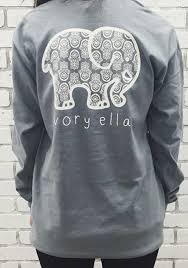 Grey Ivory Ella Elephant Pocket Print Long Sleeve Cute Casual T Shirt