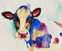Watercolor Painting Colorful Cow
