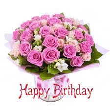 happy birthday pink flower bouquet gif