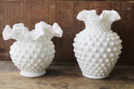 Vintage Fenton Hobnail Milk Glass Vases