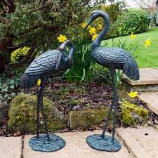 Elegant Cranes Bronze Metal Garden
