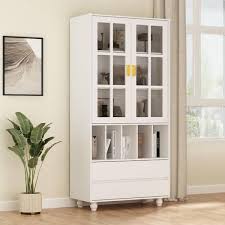 White Storage Cabinet With Glass Doors