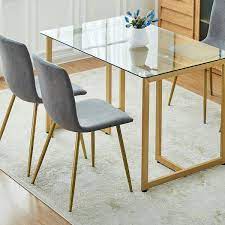 Furniturer Slip 47 Metal And Glass Dining Table With Metal Frame In Clear Gold