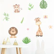 Cartoon Animal Leaves Wall Stickers