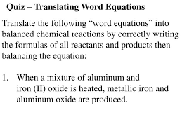 Ppt Quiz Translating Word Equations