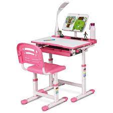 Kids desk chairs and small space organization. Gymax Height Adjustable Kids Desk Chair Set Study Drawing W Lamp Bookstand Pink Walmart Com Walmart Com