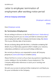 model letter terminating employment
