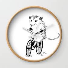 Opossums Bike Too Wall Clock By Angela