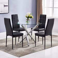 Winado 35 5 In Round Silver Tempered Glass Top Dining Table Seats 4