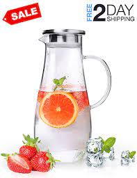 Glass Pitcher With Lid 61 Ounces Iced