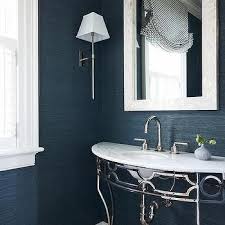 White And Blue Powder Room With Ocean