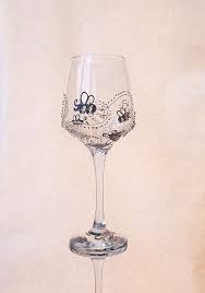 Hand Painted Wine Glass Bees Small